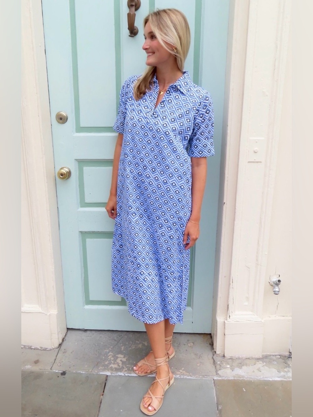 Madison Mathews The Darren Dress in Blue Diamond